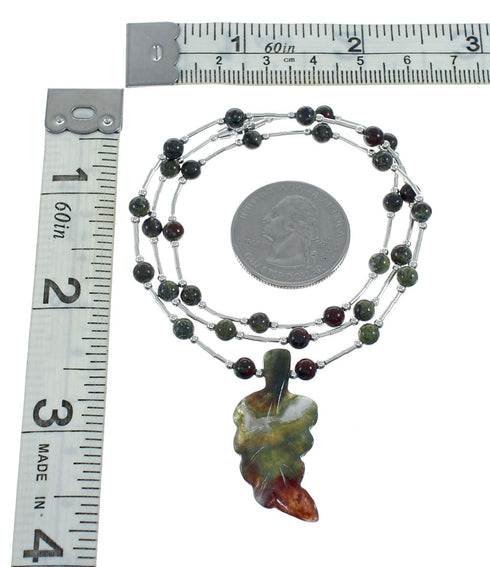 Dragon Blood Leaf Liquid Silver Southwest Bead Necklace NX11670